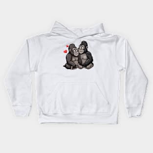 Valentine Cartoon Gorilla Couple Kids Hoodie